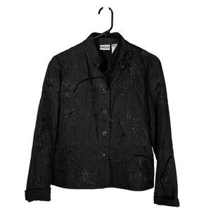 Chico's Women's Jacket Black Embroidered Lace Velvet Sequin Button Size 1 US M/8